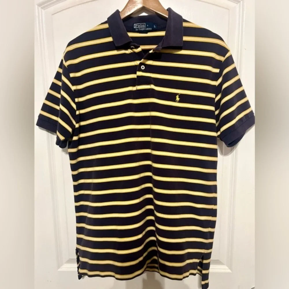Ralph Lauren Polo - Large Men's navy blue w/ yellow stripes - Size Large